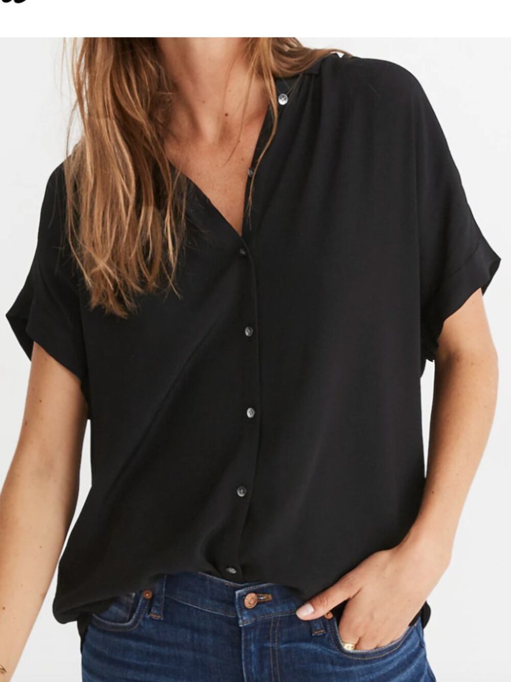 Madewell Central Drapey Relaxed Fit Black Button-Down Shirt, XS